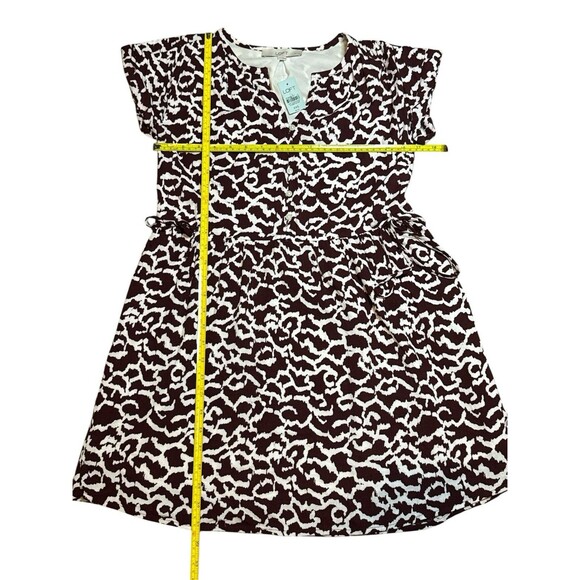 Ann Taylor Loft Brown White Button Up Short Sleeve V-Neck Tie Waist Dress XXSP - Picture 5 of 8